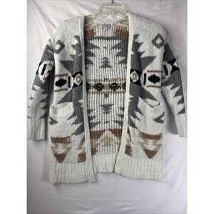 Warm & Cozy Lifestyle Women's Small Aztec Print Sherpa Cardigan Open Front Soft